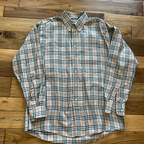 Vtg Burberry London check button down shirt